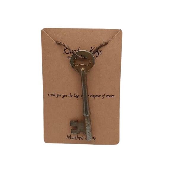 Skeleton Key Necklace Men Women Religious Jewelry Brown Faux Leather Cord #2 - Picture 12 of 15